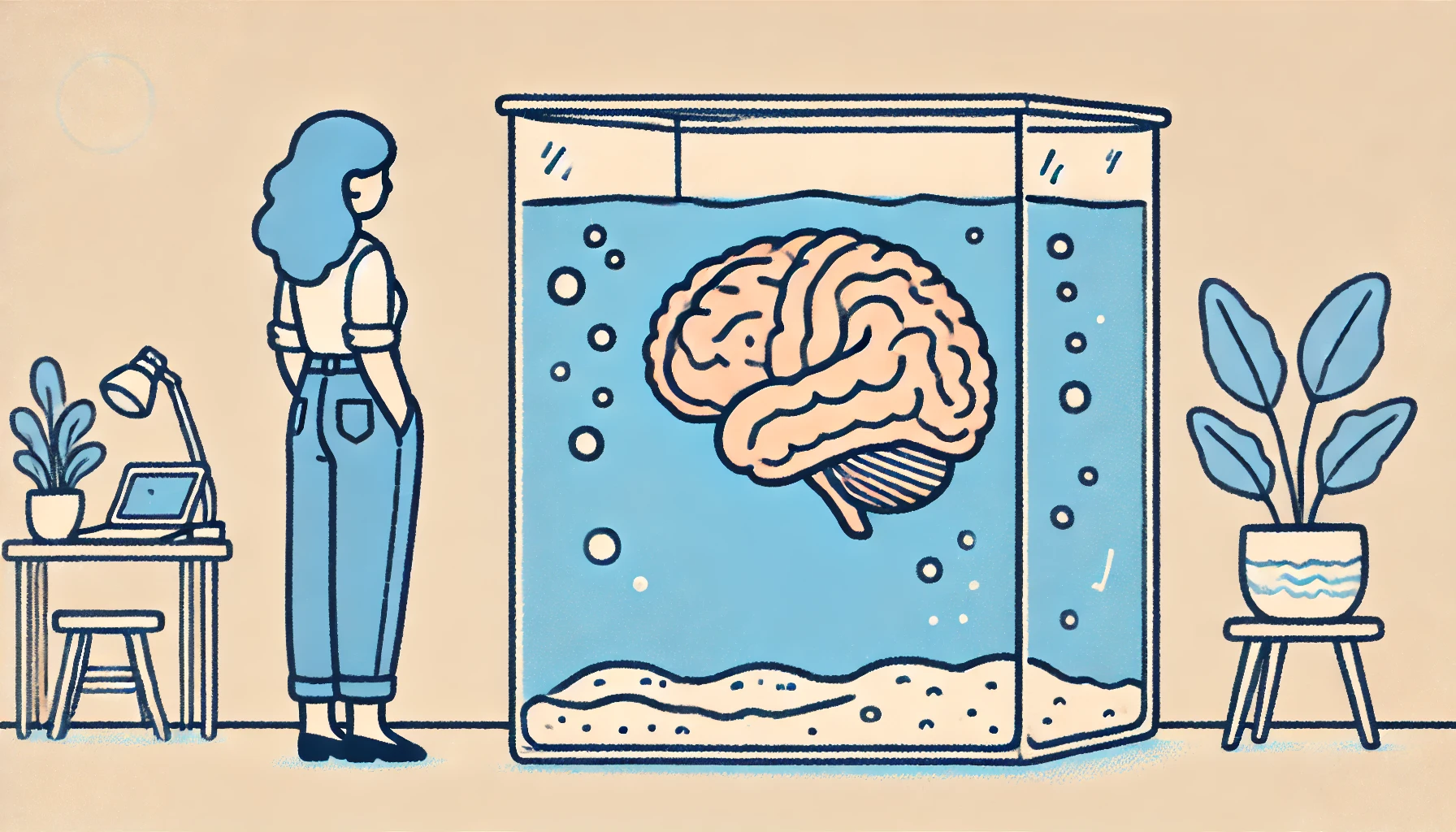 a wandering mind swimming in a fish tank